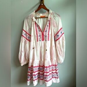 OLIPHANT Balloon Sleeve Red, White & Blue Striped Mini Dress MSRP: $198